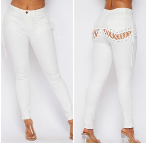 Lace Up Jeans (White)