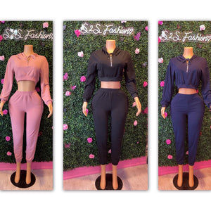 Crop Hoodie Jogger Set