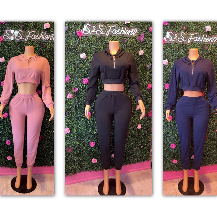 Crop Hoodie Jogger Set