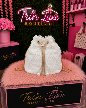 Denim Bucket Bag (White)